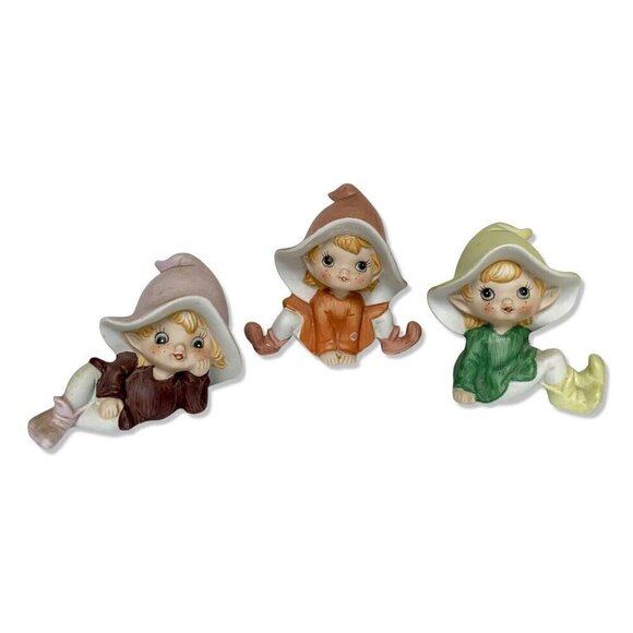 Vintage Homco Pixie Elves Figurine #5213 Set Of 3 Lot - Picture 1 of 6